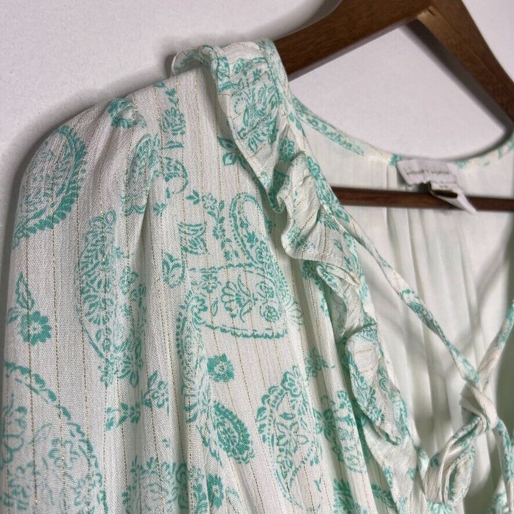House of Harlow M White Mint Paisley Peasant Midi Dress Boho Summer Festival